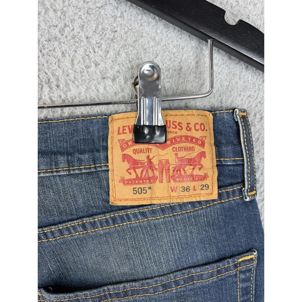 Levis 505 Jeans Mens 36x29 Blue Medium Wash Regular Fit Straight Denim Pants Men